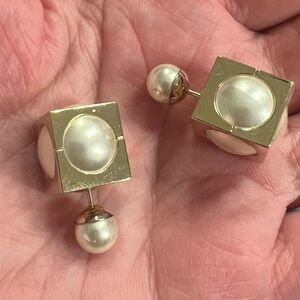 SOLD❗️Christian Dior - Pearl Resin & Gold Square "Tribales" Earrings